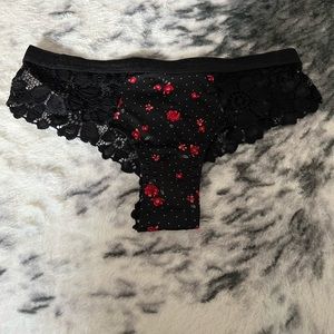 Black lace and satin thong panty size small